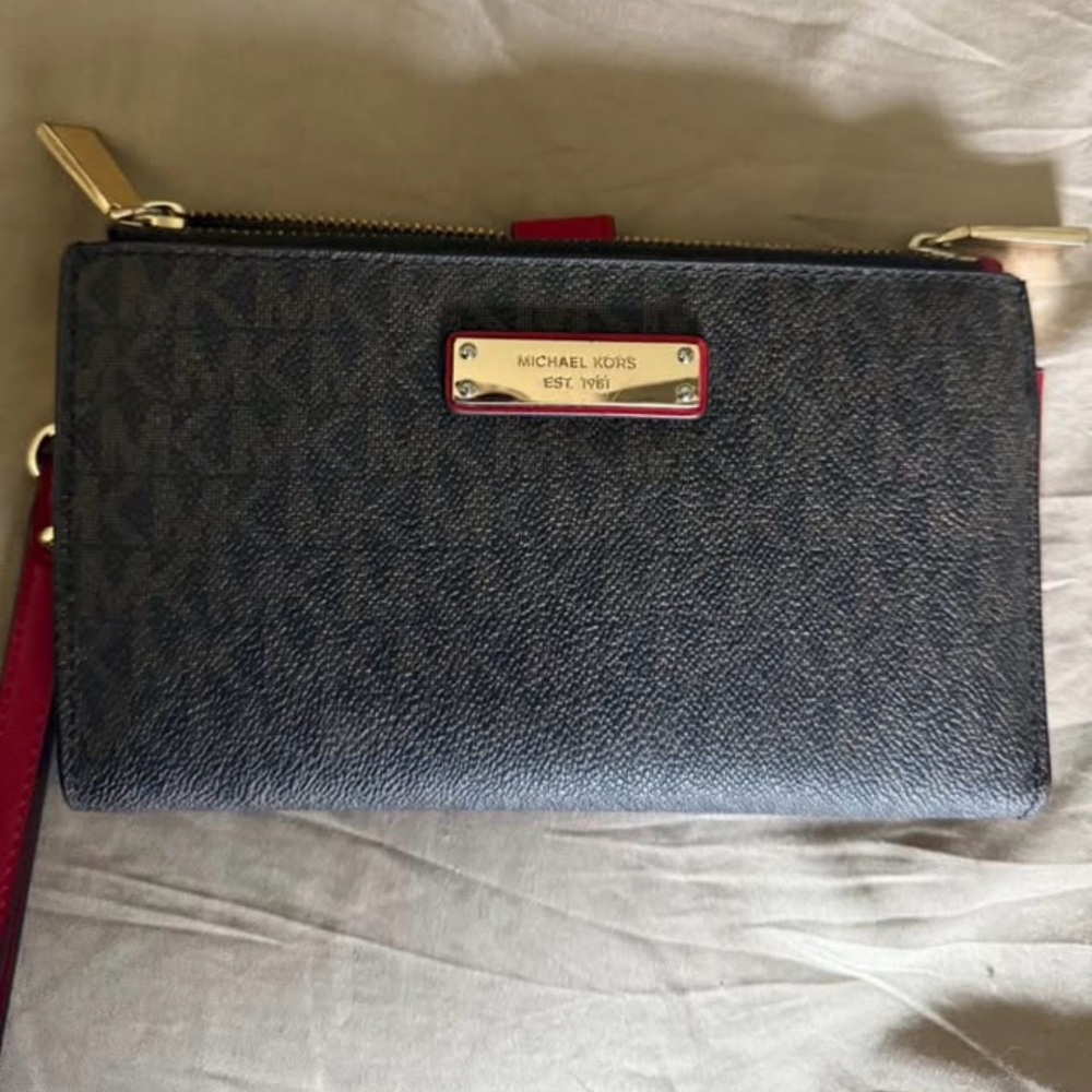 Michael Kors Black and Red Monogram Wristlet